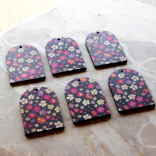 UV printed wood earring blanks - arch shape transparent print, Blossoming Days - jewellery making