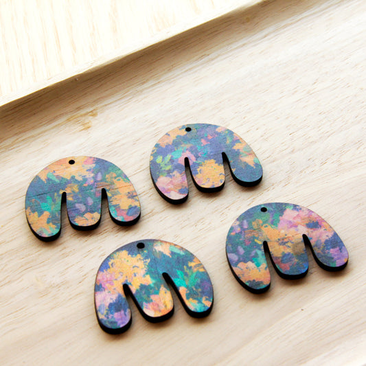 UV printed wood earring blanks - boho shape transparent print, Spring - jewellery making