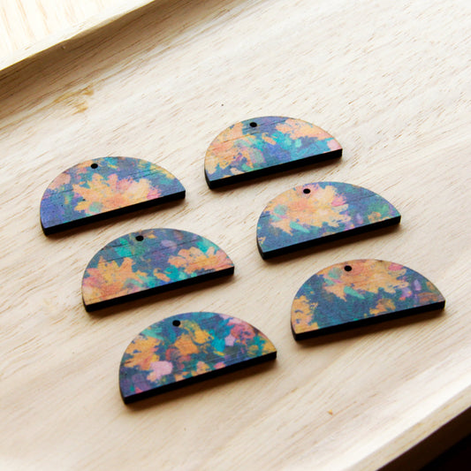 UV printed wood earring blanks - 4cm semi circle transparent print, Spring - jewellery making