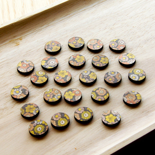 UV printed wood earring studs - 15mm circle transparent print, Groovy - jewellery making