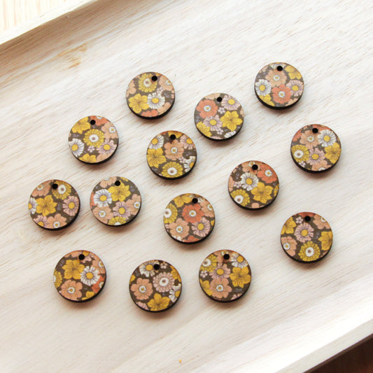 UV printed wood earring blanks - 20mm circle transparent print, Groovy - jewellery making