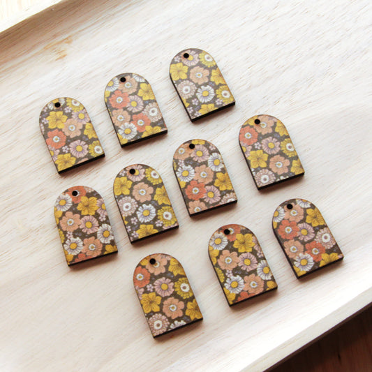 UV printed wood earring blanks - small arch transparent print, Groovy - jewellery making