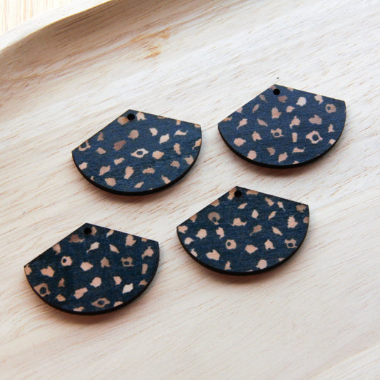 UV printed wood earring blanks - fan shape transparent print, Leopard - jewellery making