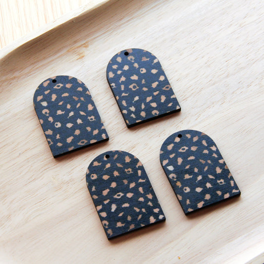 UV printed wood earring blanks - arch shape transparent print, Leopard - jewellery making
