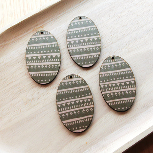 UV printed wood earring blanks - oval shape transparent print, Australiana - jewellery making