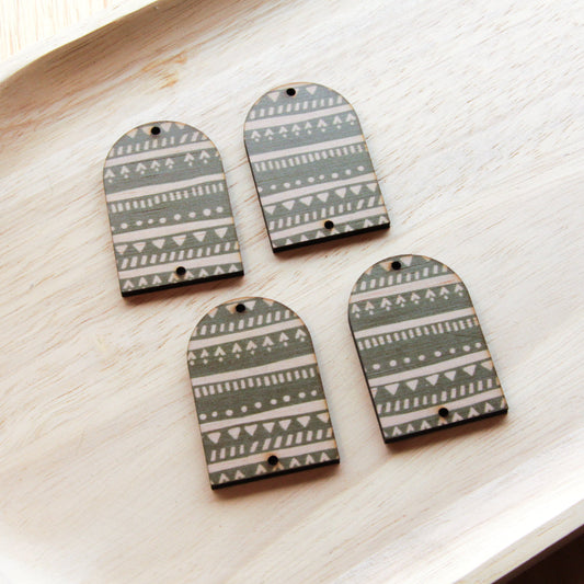 UV printed wood earring blanks - arch shape natural look, Australiana - jewellery making
