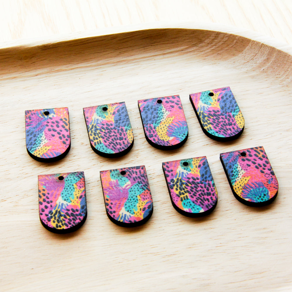 UV printed wood earring blanks - small arch transparent print, Summer - jewellery making