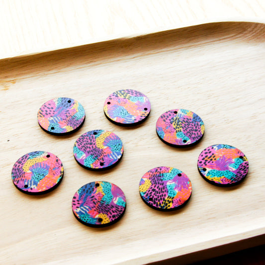 UV printed wood earring blanks - 3cm circle natural look, Summer - jewellery making