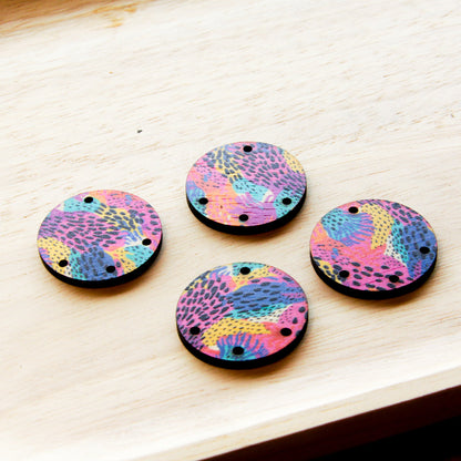 UV printed wood earring blanks - 3cm circle natural look, Summer - jewellery making