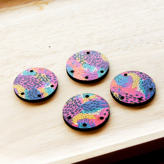 UV printed wood earring blanks - 3cm circle natural look, Summer - jewellery making