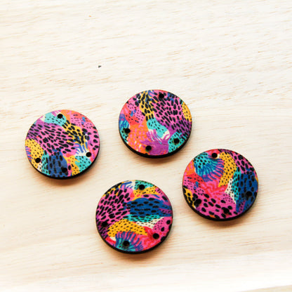 Wood - 3cm Circle - 4 hole - Natural print in Summer - 19