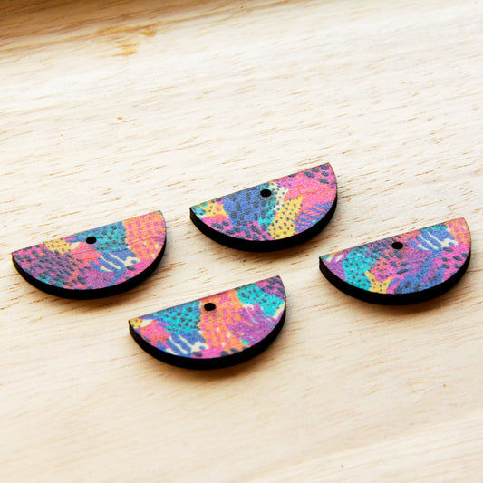 UV printed wood earring blanks - 3cm semi circle natural look, Summer - jewellery making