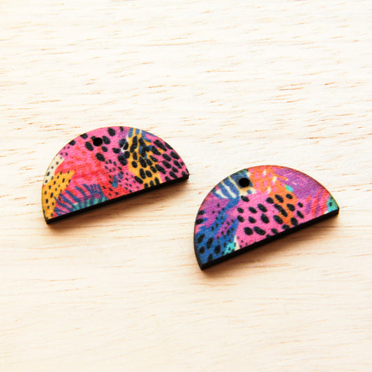 UV printed wood earring blanks - 3cm semi circle natural look, Summer - jewellery making