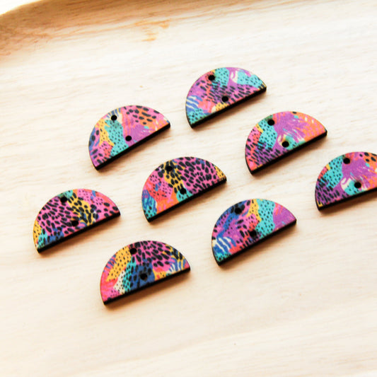 UV printed wood earring blanks - 3cm semi circle natural look, Summer - jewellery making