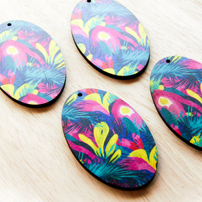 UV printed wood earring blanks - oval shape transparent print, Summer - jewellery making