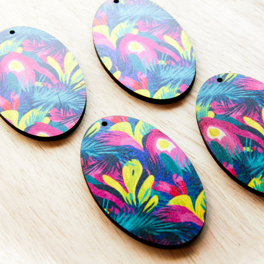 UV printed wood earring blanks - oval shape transparent print, Summer - jewellery making