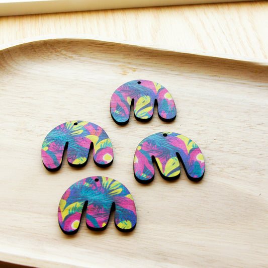 UV printed wood earring blanks - boho shape transparent print, Summer - jewellery making