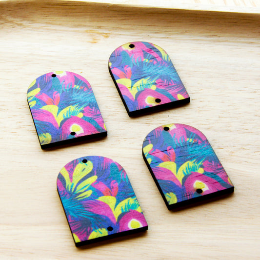 UV printed wood earring blanks - arch shape transparent print, Summer - jewellery making