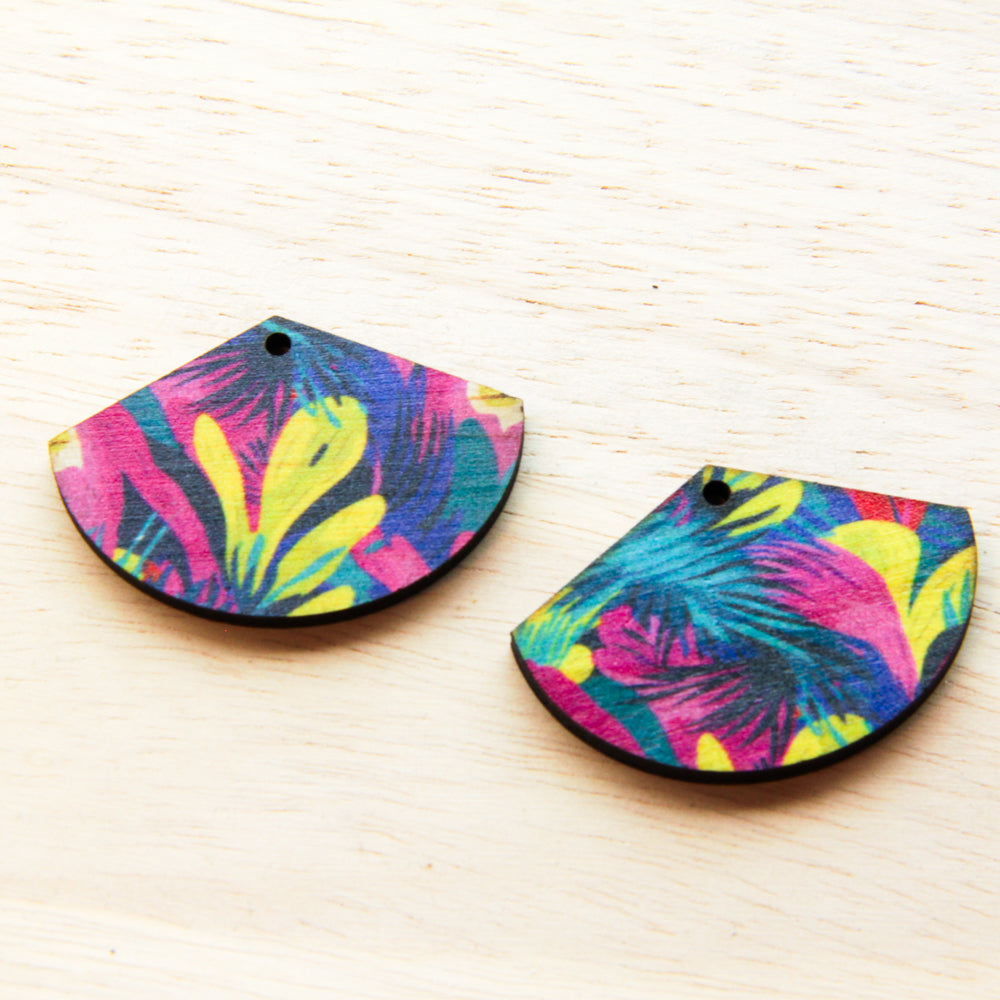 UV printed wood earring blanks - fan shape transparent print, Summer - jewellery making