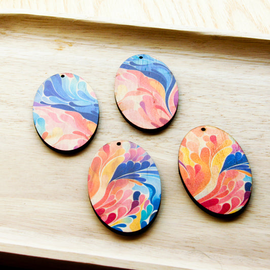 UV printed wood earring blanks - oval shape transparent print, Abstract Art - jewellery making