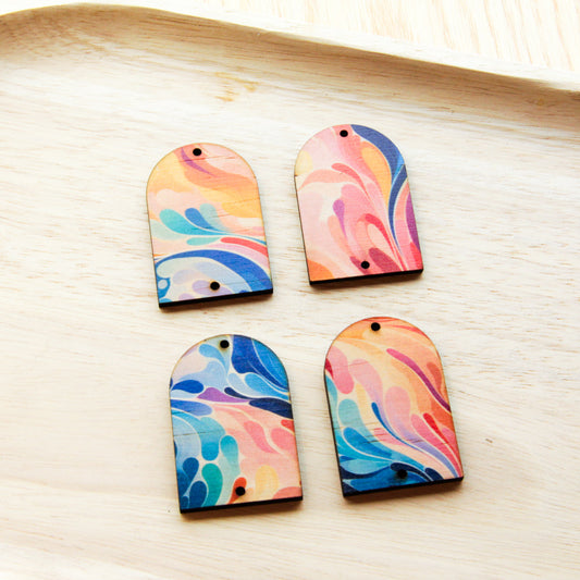 UV printed wood earring blanks - arch shape transparent print, Abstract Art - jewellery making