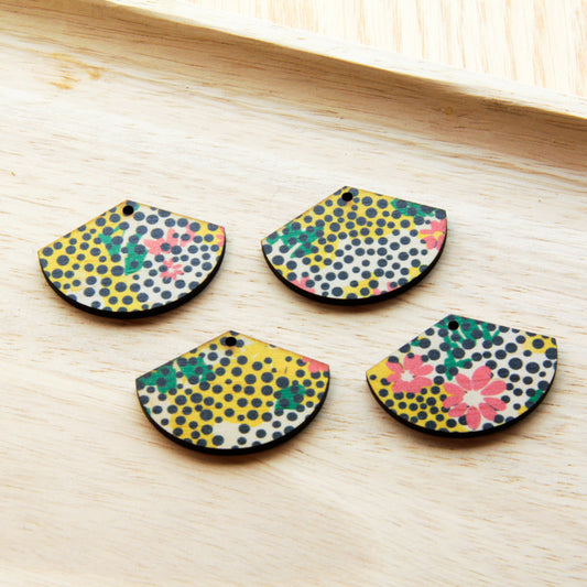 UV printed wood earring blanks - fan shape transparent print, Summer Nights - jewellery making