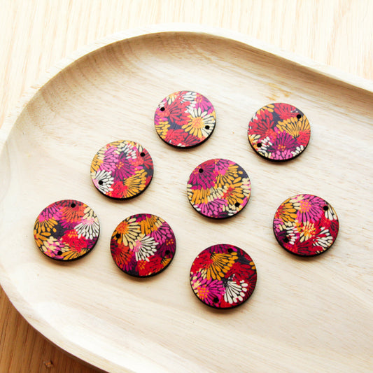 UV printed wood earring blanks - 3cm circle transparent print, Summer - jewellery making