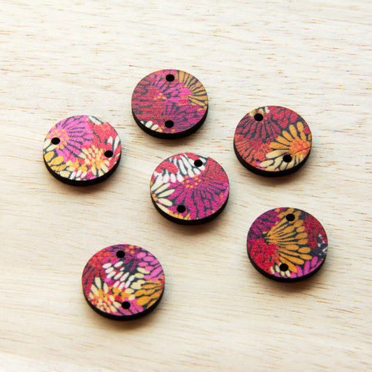 Wood - 20mm Circle- 2 Holes - Transparent print - Summer 30