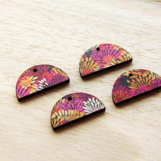 UV printed wood earring blanks - 3cm semi circle natural look, Summer - jewellery making