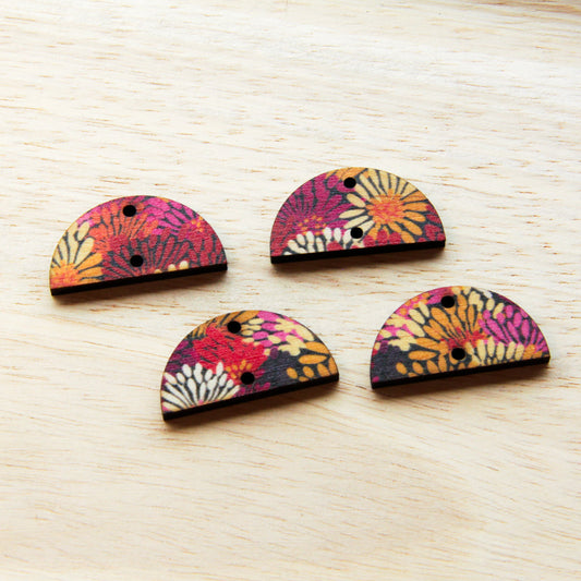 UV printed wood earring blanks - 3cm semi circle natural look, Summer - jewellery making