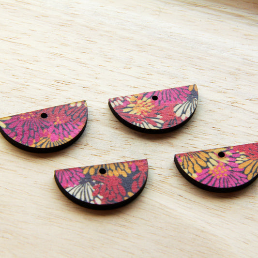 UV printed wood earring blanks - 3cm semi circle natural look, Summer - jewellery making