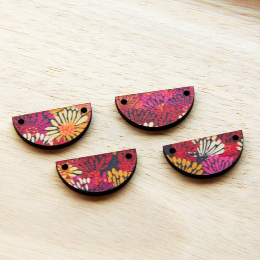 UV printed wood earring blanks - 3cm semi circle natural look, Summer - jewellery making