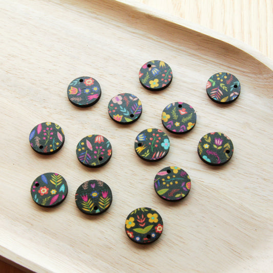 UV printed wood earring blanks - 20mm circle transparent print, Mexican Floral - jewellery making