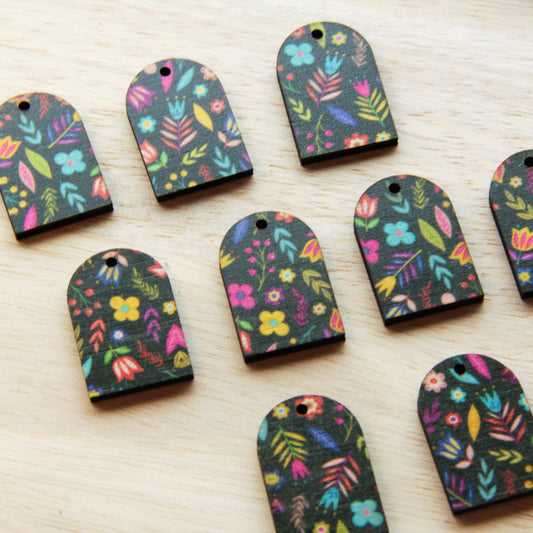 Wood - Small Arch- 1 Hole (top) - Transparent print - Mexican Floral - 01