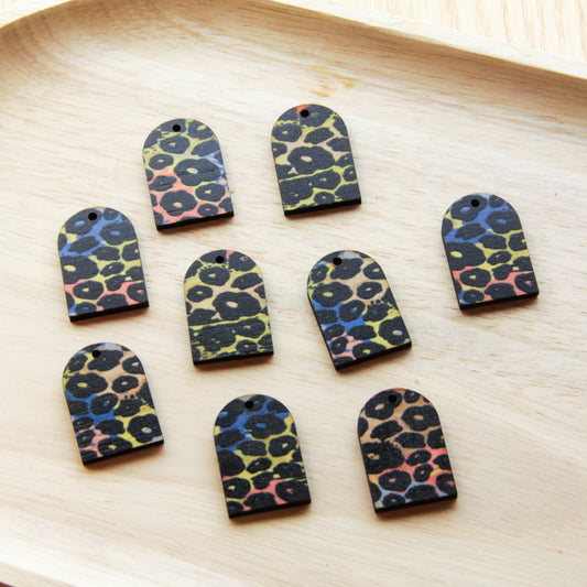 UV printed wood earring blanks - small arch transparent print, Leopard - jewellery making