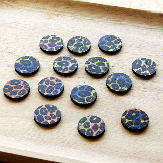 UV printed wood earring studs - 20mm circle transparent print, Leopard - jewellery making