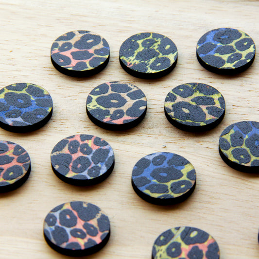 Wood - 20mm Circle- Studs - Transparent print - Leopard - 78