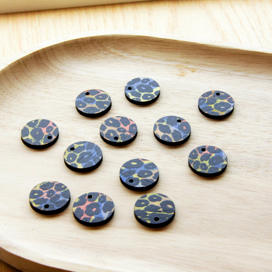 UV printed wood earring blanks - 20mm circle transparent print, Leopard - jewellery making