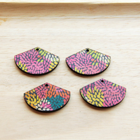 UV printed wood earring blanks - fan shape transparent print, Summer Nights - jewellery making