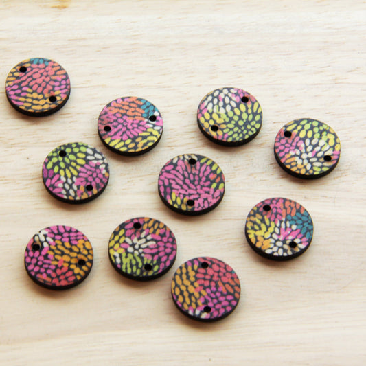Wood - 20mm Circle- 2 Holes - Transparent print - Summer Nights - 18