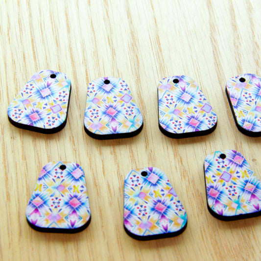 UV printed wood earring blanks - 3cm bell, Boho - jewellery making
