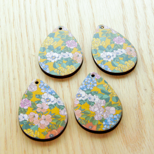 UV printed wood earring blanks - teardrop 2 shape 5cm bright, Australiana - jewellery making