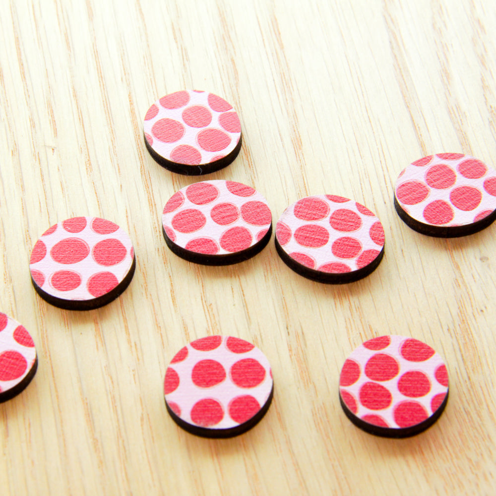 UV printed wood earring studs - 20mm irregular circle, Abstract Art - jewellery making