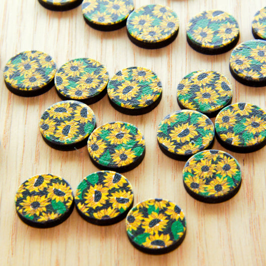 UV printed wood earring studs - 15mm circle, Sunflower - jewellery making