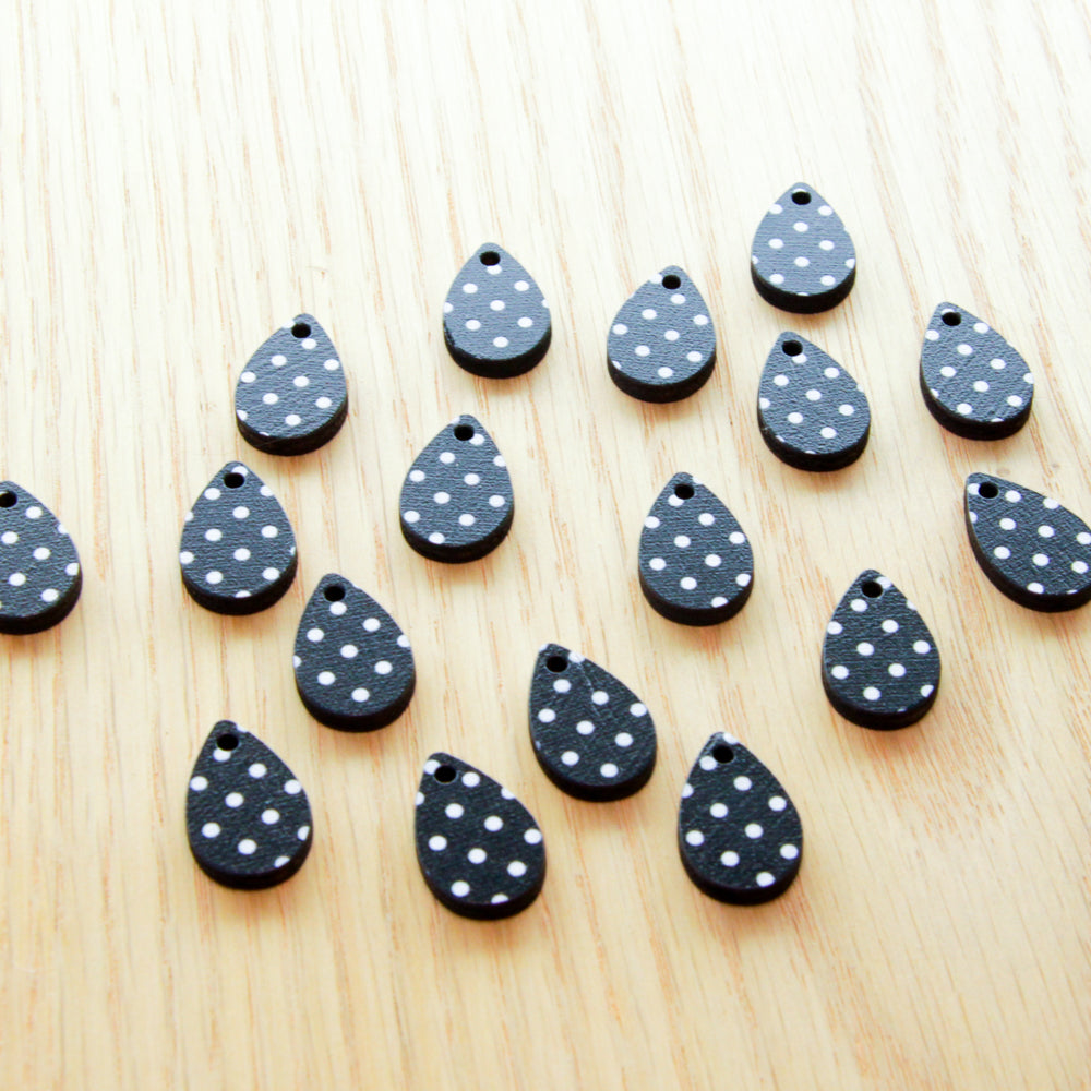 UV printed wood earring blanks - 20mm teardrop 2 shape, Black & White - jewellery making