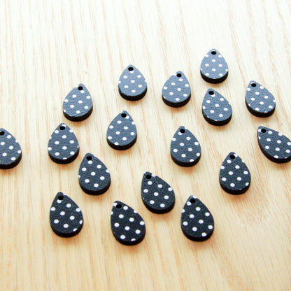 UV printed wood earring blanks - 20mm teardrop 2 shape, Black & White - jewellery making