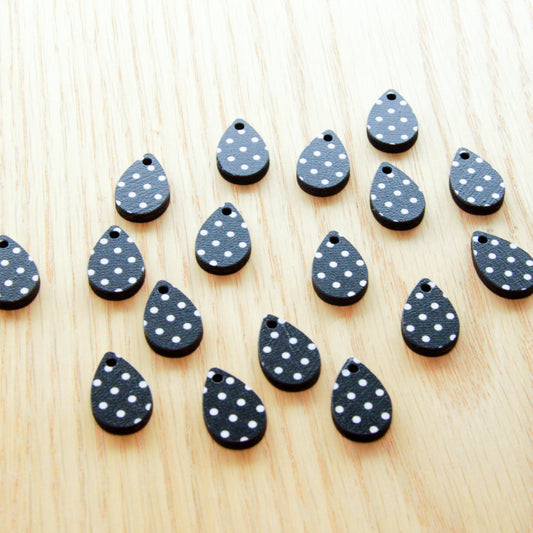 UV printed wood earring blanks - 20mm teardrop 2 shape, Black & White - jewellery making