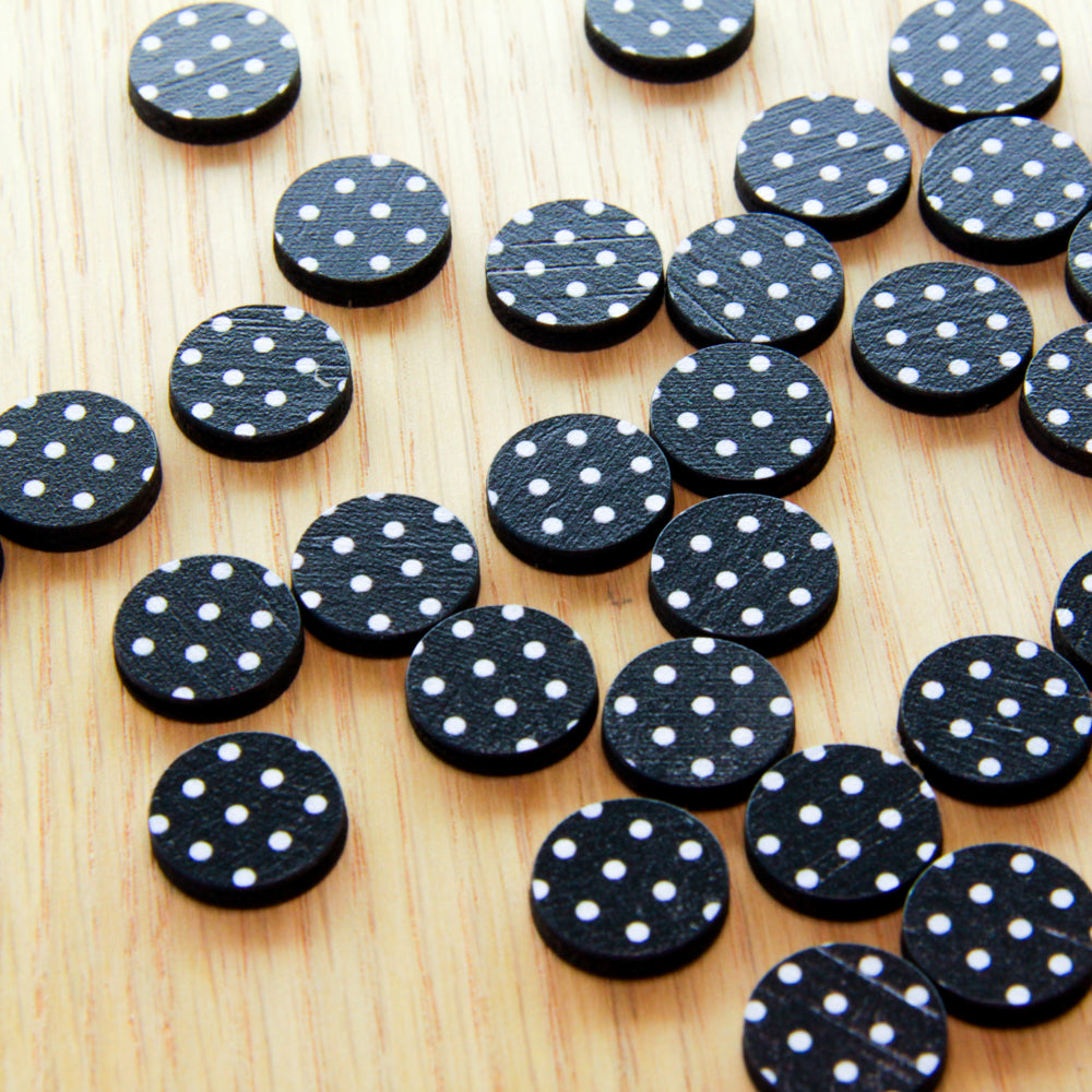 UV printed wood earring studs - 15mm circle, Black & White - jewellery making