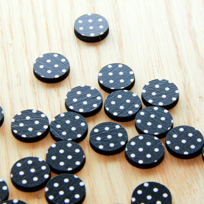 Wood - 15mm Circle- Studs - Black & White - 16