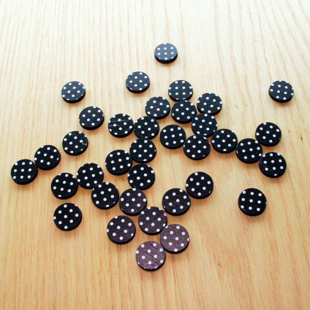 Wood - 15mm Circle- Studs - Black & White - 16